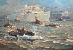 Hemming, Walter (1894 Düsseldorf-1979 Brilon) "Die 'Wilhelm Gustloff' verläßt den Hafen", Öl/Lw., s