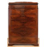 Biedermeier- Chiffoniere, sogen. 7-Tage Kommode, Mahagoni furniert auf Weichholz, seitl. 2 Säulen m