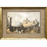 "Les Ruines-Mädchen mit ihren Ziegen bei der Ruine", Radierung, unsign. betitelt u.l., 14,5x21 cm,