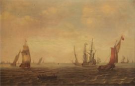 Marinemaler um 1900 "Segelschiffe vor Stadtsilhouette", Öl/Platte, unsign., 40x58 cm, Rahmen