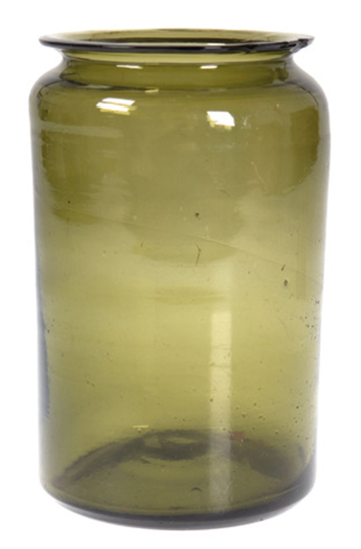 Vorratsgefäß, 19. Jh., grünes Waldglas, Rand etwas bestoßen, H. 19 cm