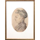 "Damenporträt", Zeichnung um 1900, undeutl. sign. u.l., 18,5x12,5 cm, im ovalen Passepartout hinter