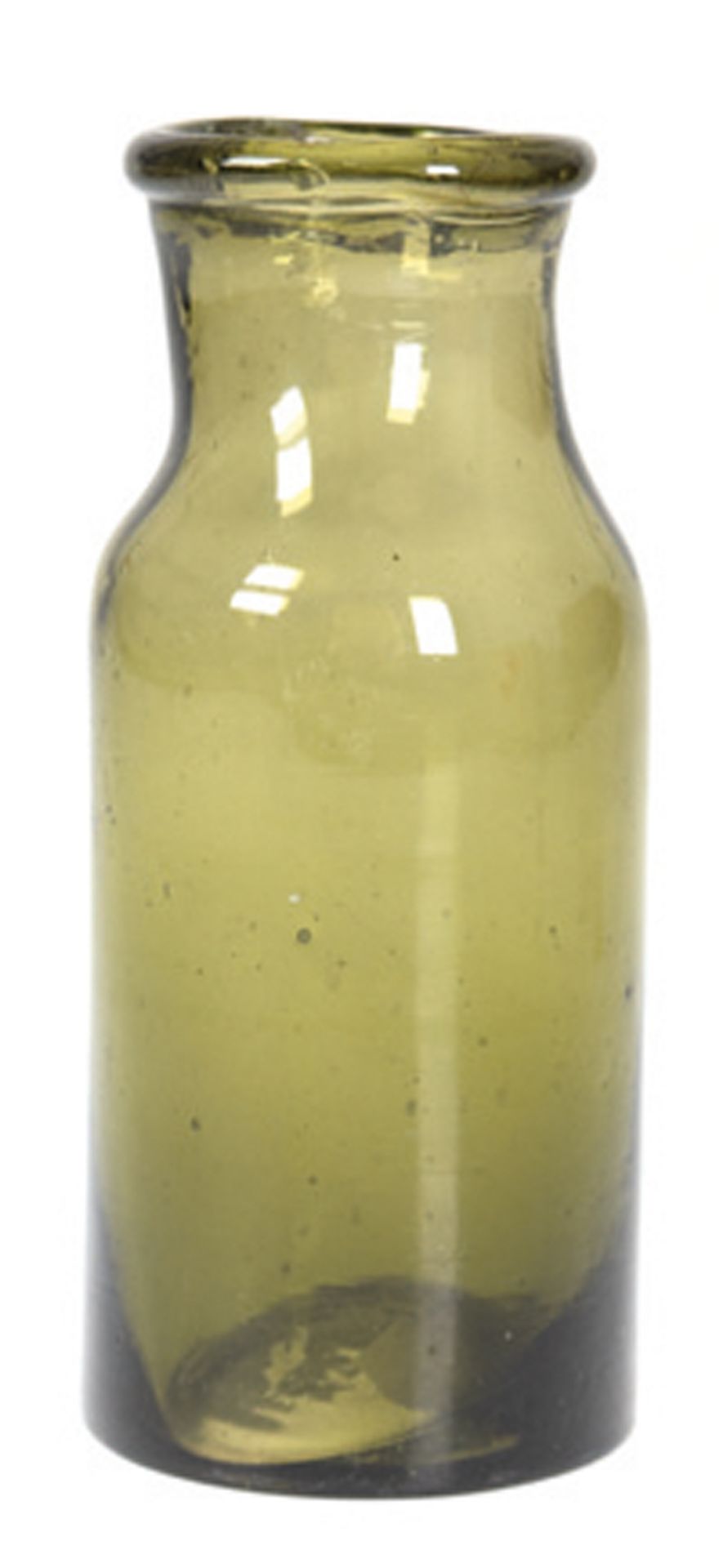 Vorratsgefäß, 19. Jh., grünes Waldglas, hochgewölbter Boden, H. 17 cm