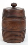 Biedermeier-Tabakdose, Holz gedrechselt, Tonnenform mit Rillenrelief, H. 16,5 cm, Dm. 9,5 cm