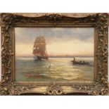 Jensen, Alfred Prof. (1859 Randers- 1935 Hamburg) "Segelschiff auf Elbe", Öl/Lw., doubliert, sign.