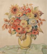 Boy (um 1930) "Stilleben mit Sommerstrauß in Vase", Aquarell, sign. u.l., 35x30 cm, hinter Glas und