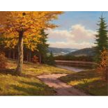 Richter. Walter (1913-1989) "Flußlandschaft im Herbst", Öl/Lw., sign. u.l., 50x60 cm, Rahmen