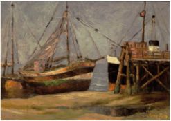 Tuth "Boote im Hafen", Öl/SH., sign. u. dat. '37 u.r., 45x59 cm, Rahmen