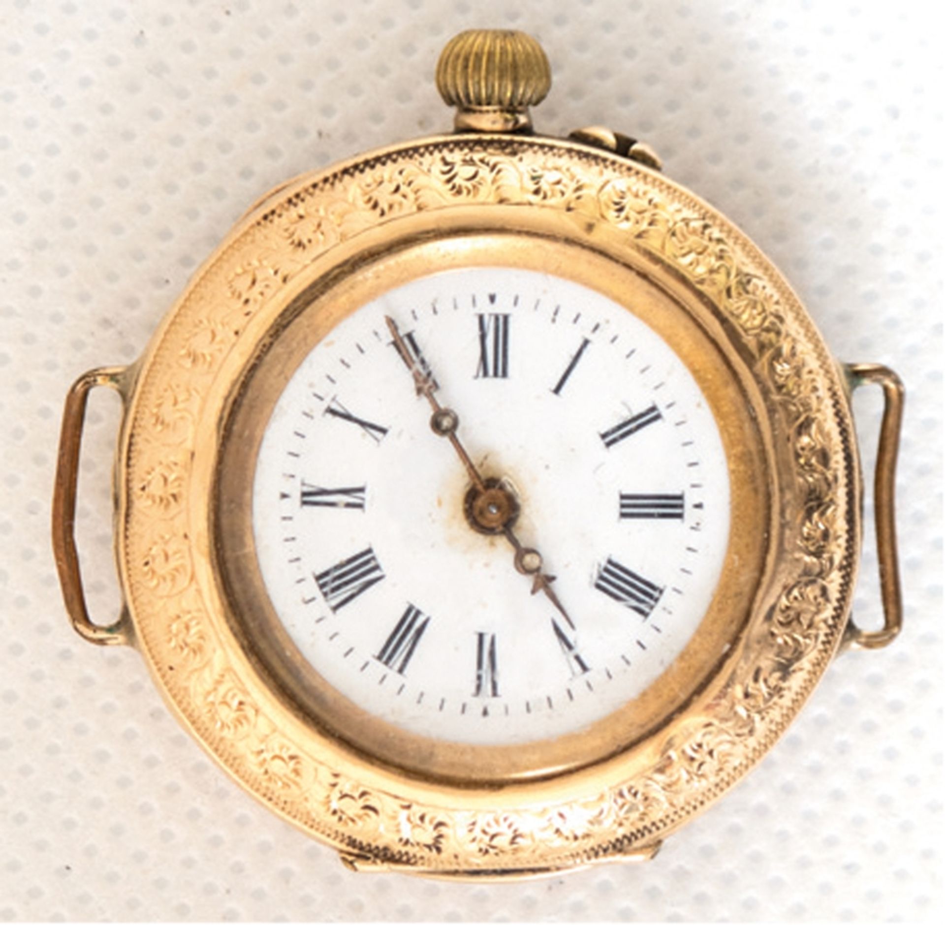 Damen-Armbanduhr um ca. 1900, 585er GG, Gesamtgewicht ca. 23 g, funktionstüchtig, Durchmesser ca. 3