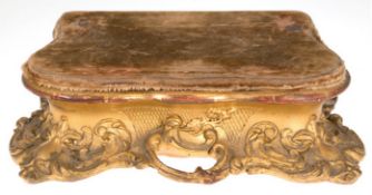 Konsole, um 1880, Holz, vergoldet, Platte mit Stoff bezogen, an den Seiten gerissen, Gebrauchspuren