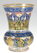 Vase, Josephinenhütte, Fritz Heckert, polychromer Dekor "Jodhpur", Entwurf Franz Reuleaux, H. 12,5 