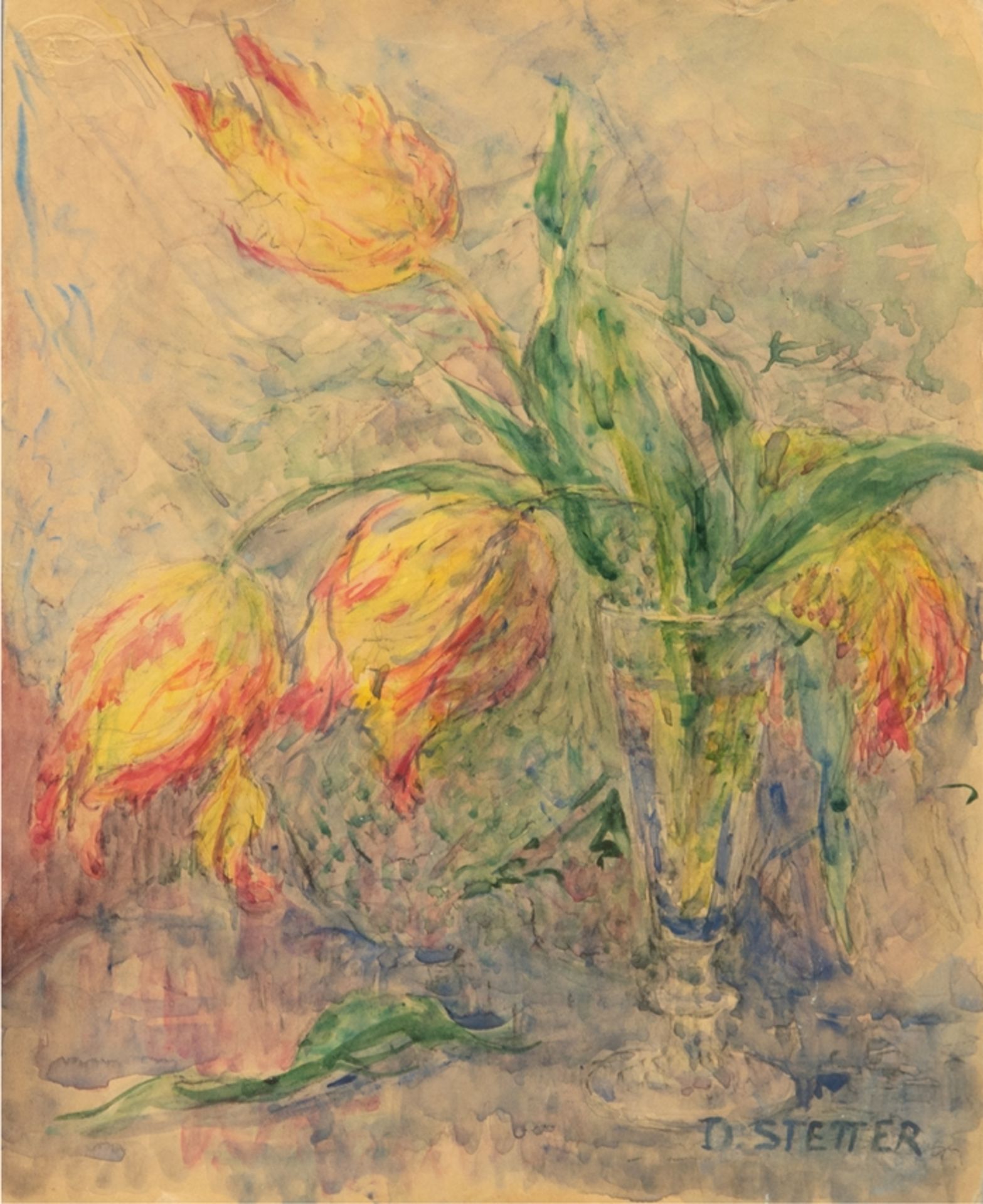 Koch-Stetter, Dora (1881 Bayreuth-1968 Ahrenshoop-Althagen) "Tulpenstrauß in Vase", Aquarell, sign.