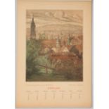 Kalender Johann Sebastian Bach "Stätten feines Wirkens", 1 Deckblatt, 1 Titelblatt, 12 farbige Tafe