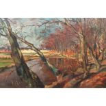 Landschaftsmaler "Herbstwald" Öl/Lw., undeutl. signiert u.l., 74x104 cm, Rahmen