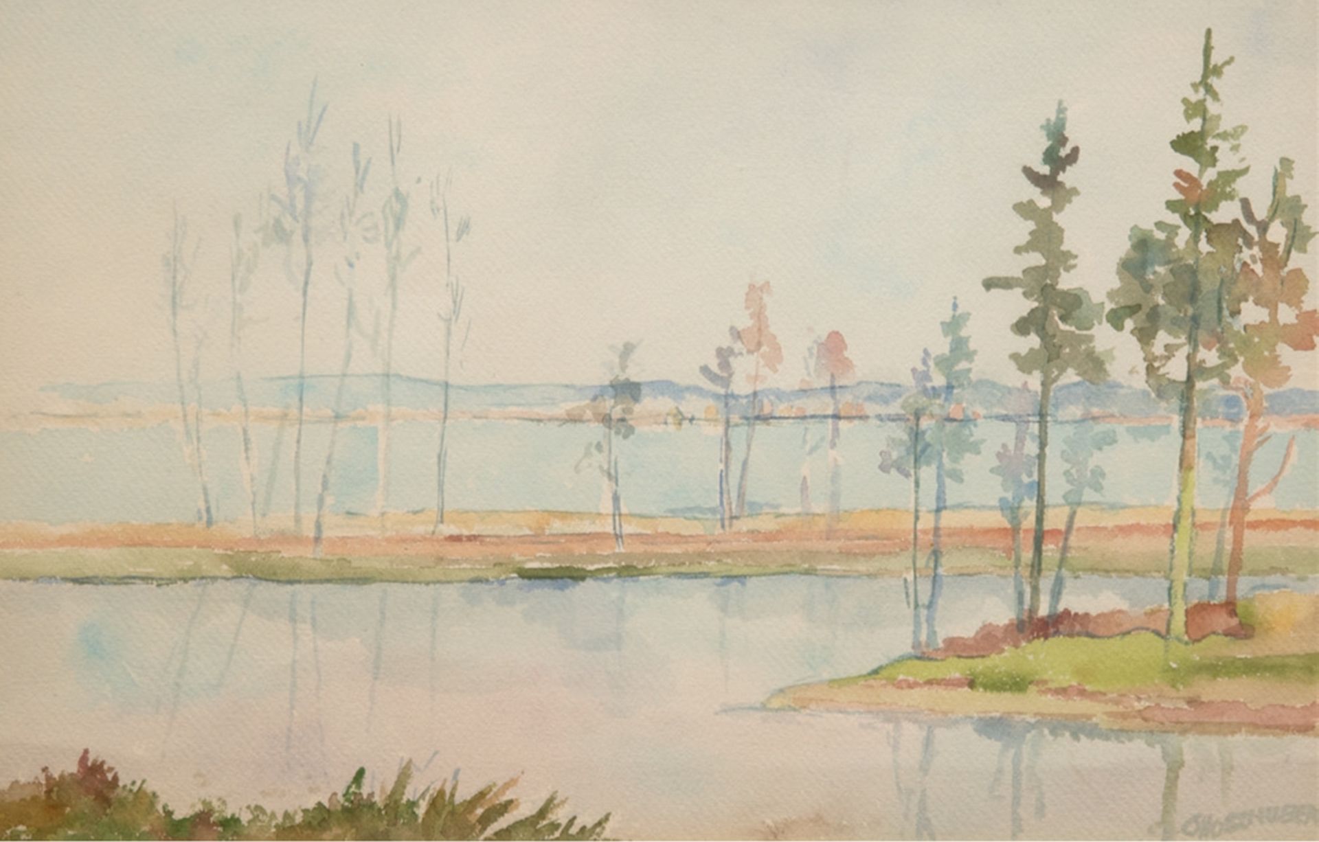 Schubert, Otto (1892 Dresden-1970 ebenda) "Küstenlandschaft", Aquarell/Papier, sign. u.r., 34x50 cm