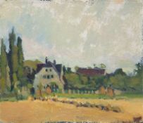 Köhler-Röber, Minna (1883 Reichenbach-1957 Friesen) "Feldlandschaft mit Häusern", Öl/Mp., unsign., 