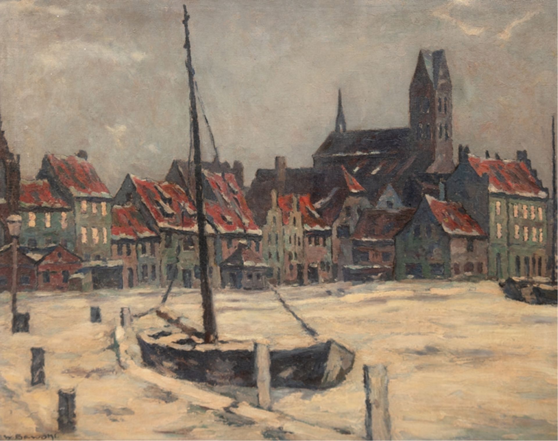 Sewohl, Waldemar (1887 Wismar-1967 Berlin) "Wismar im Winter", Öl/Lw., sign. u.l., 61x71 cm, Rahme