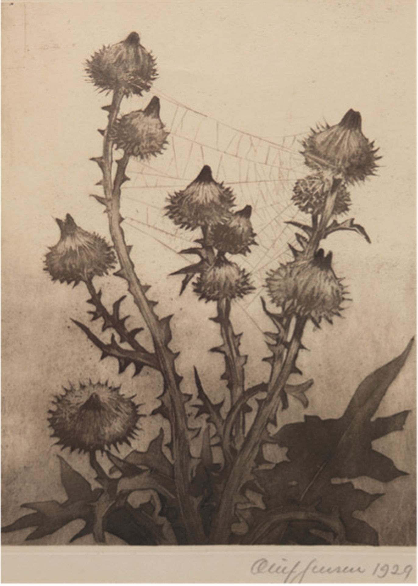 Jensen, Oluf "Distel", Radierung, handsign. u.r. und dat. 1929, 29,5x22 cm, im Passepartout hinter