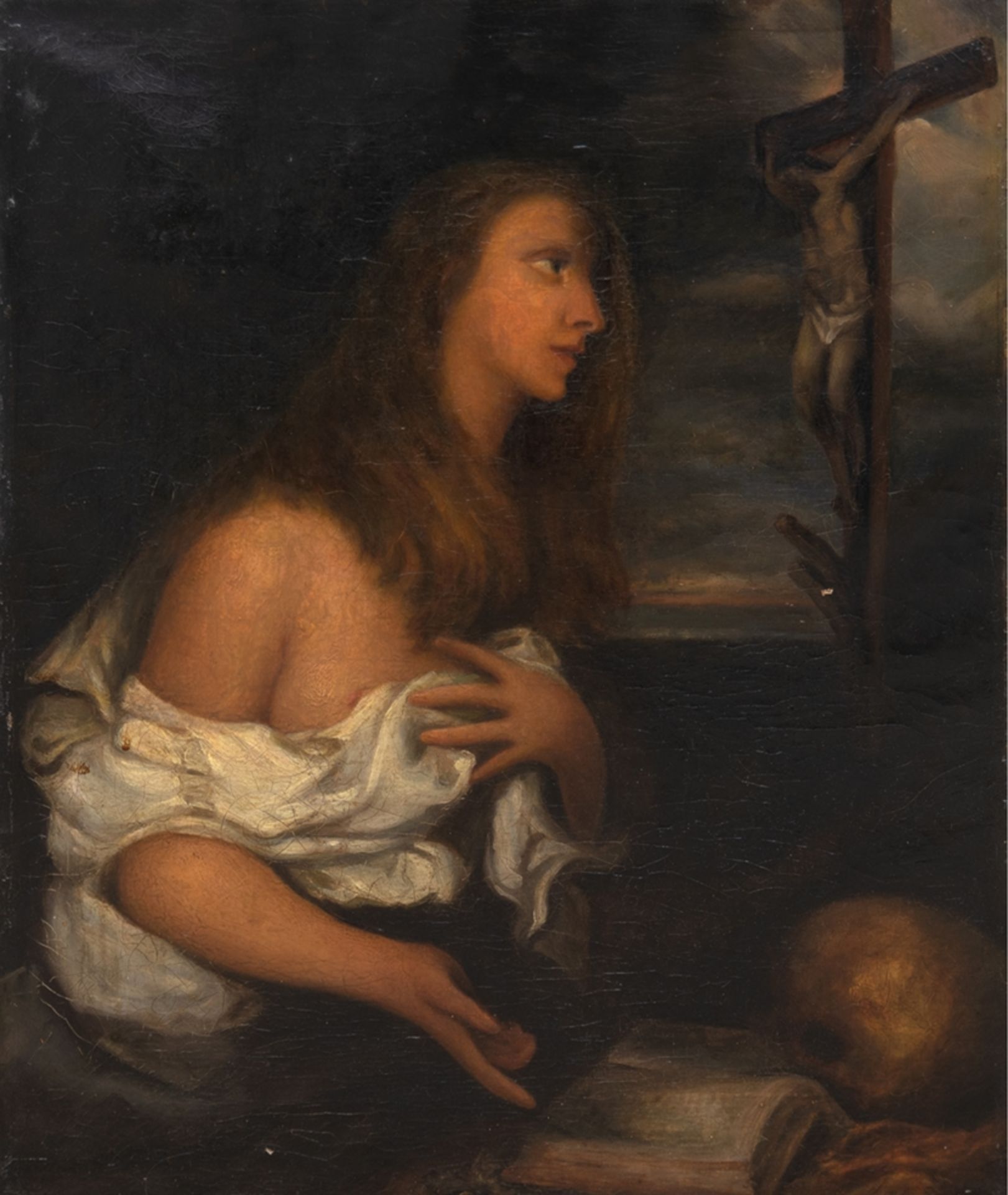 Sakralmaler um 1800 "Heilige Maria Magdalena", Öl/Lw., unsign., 53x42 cm, ungerahmt