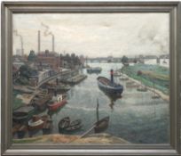 Sewohl, Waldemar (1887 Wismar-1967 Berlin) "Hafeneinfahrt mit Fischerbooten", Öl/Lw., sign. u.l., 2