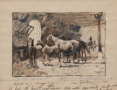 Koch, Georg (1857 Berlin- 1936 ebenda) "Pferde im Stall", monogr. u.r. und dat. ´19, mit Randnotize