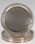 6 Untersetzer für Gläser mit Kordelrand, Spanien, 800er Silber, 168 g, Dm. 9,8 cm