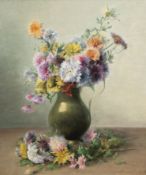 Jeannin, Georges (1841 Paris-1925 ebenda) "Blumenstrauß in Vase", Öl/Lw., sign. u.r. und dat. ´18, 