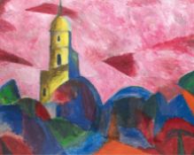 Boffin, Pierre (1907 Achen-1992 Voerde) "Kirche in Andalusien im Abendrot", Öl/ Papier, sign. u.l.,