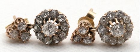 Diamant-Ohrstecker, 585er WG/GG, ges. ca. 1,5 ct.,  besetzt  mit je 14 Diamanten, rosettenförmiger 