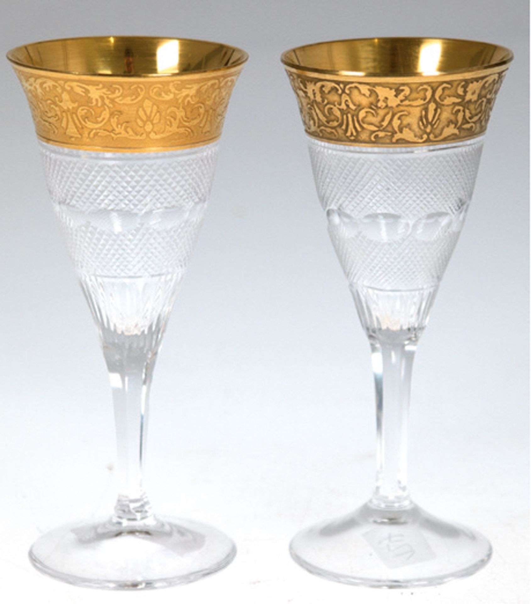 2 Sherrygläser, Moser Karlsbad, signiert, Splendid, Kristallglas mit Diamant-Schliffen und von Hand