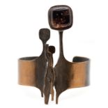 Armreif, Bronze, skandinavischer Künstlerentwurf der 1970er Jahre, besetzt mit rotbraunem Stein , I