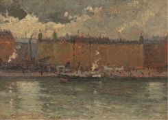Quistroff, Victor (1853-1953) "Segler im Hafen von Kopenhagen", Öl/ Karton, sign. u.l. und dat. 193