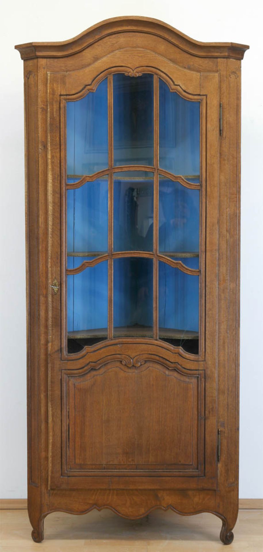 Eckschrank im Barockstil, Eiche, 1-türiger, sprossenverglaster Korpus mit gerader Front, 203x90x51