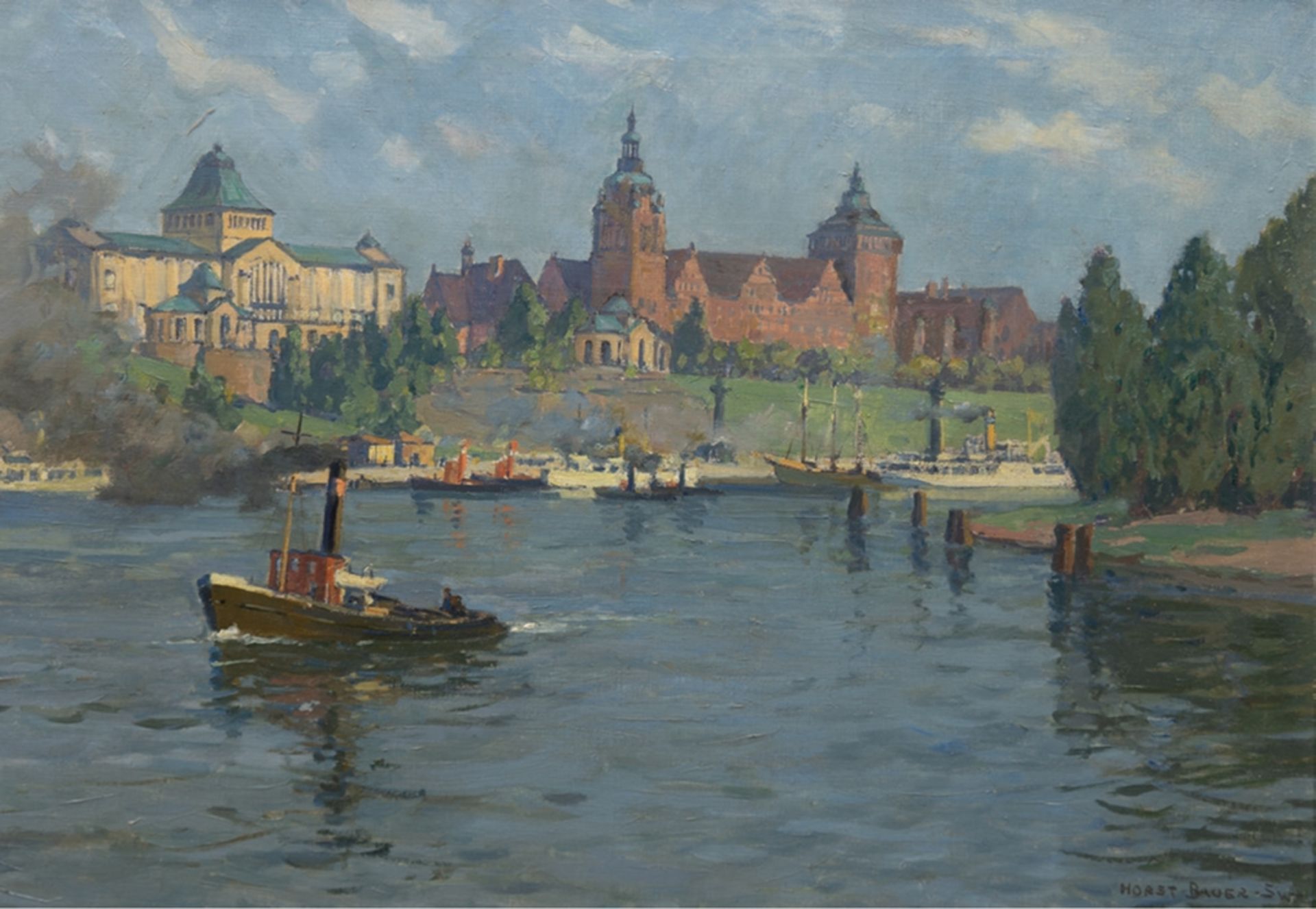 Bauer, Horst (1885-1948/50) "Ansicht von Stettin", Öl/Lw., sign. u.r., 60x79 cm, Rahmen