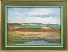 Rusche, Moritz (1888 Zeddenick-1969 Magdeburg) "Feldlandschaft", Öl/Pappe, unsign., 44x64,5 cm, Rah