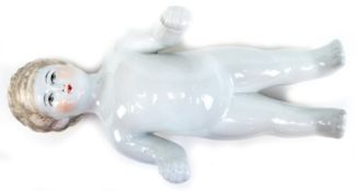 Badepuppe, Porzellan, weiß, polychrome Gesichtsbemalung, Haare berieben, H. 30 cm