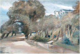 Brockmann, Gottfried (1903 Köln-1983 Kiel) "Ahrenshooper Strandstraße", Gouache, monogrammiert u.m.