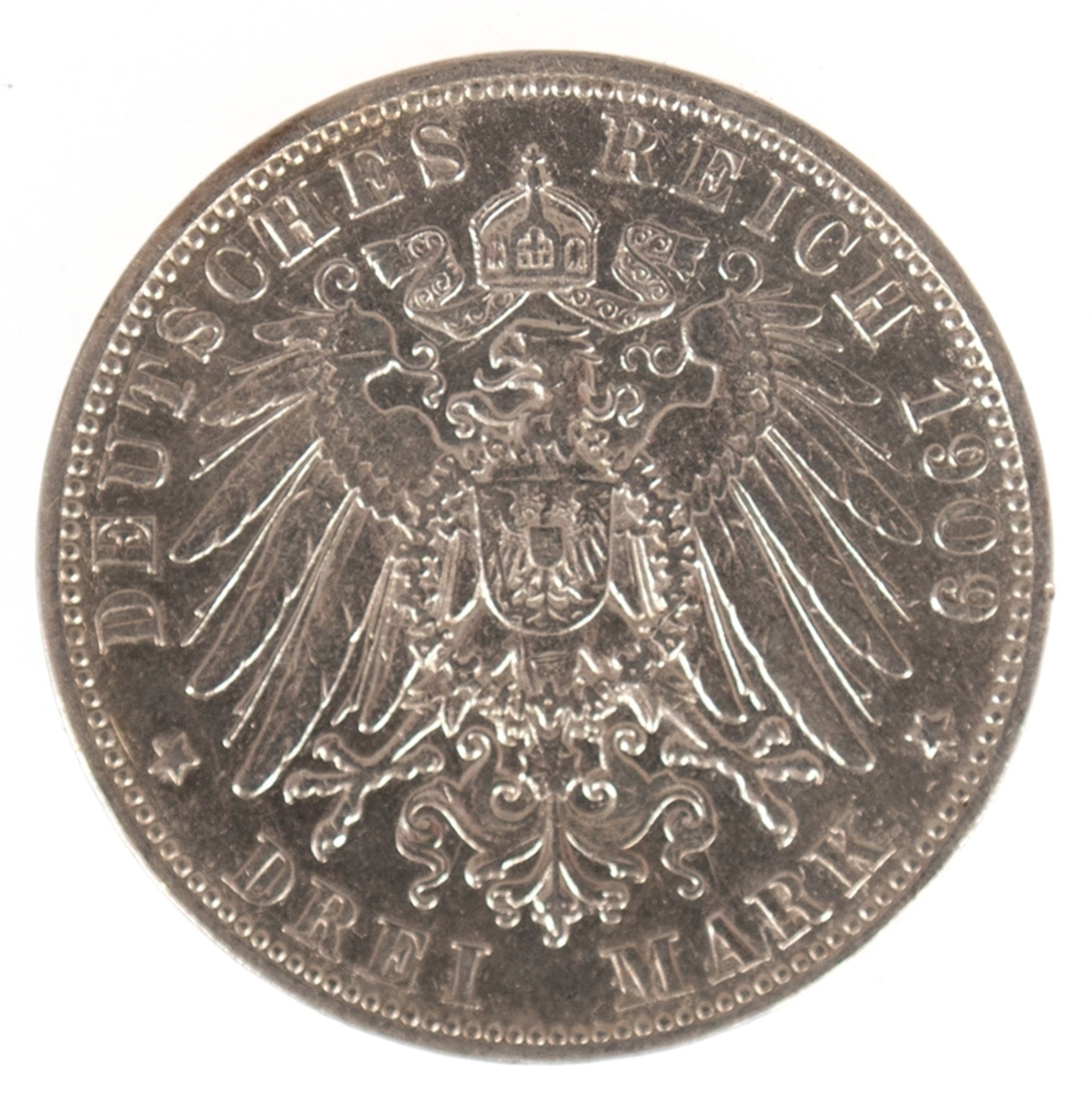 3 Mark, Deutsches Reich 1909, König von Würtemberg, 900er Silber