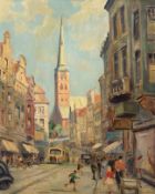 Reuter, Werner (1902-1962 Lübecker Künstler) "Ansicht Lübeck-Blick durch die Breite Straße", Öl/ Lw