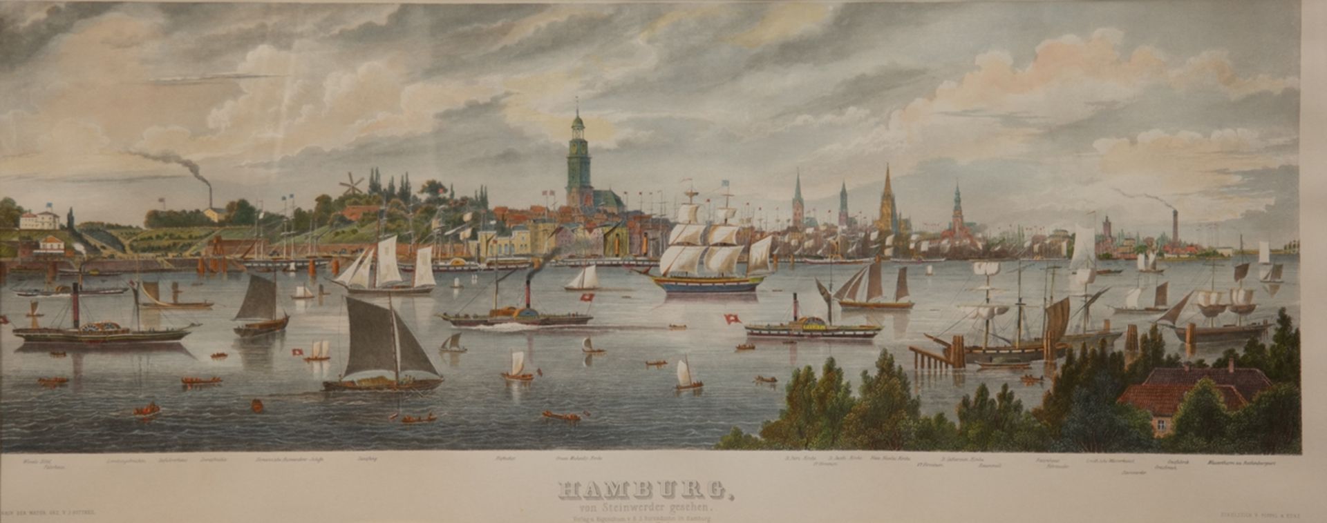 "Hamburg von Steinwerder gesehen", Stahlstich, Poppel und Kurz, nach Gottheil bei Berendsohn, 30x71