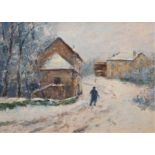 Murr (Wiener Maler) "Winterliches Dorf", Öl/ Hartfaser, unsign., 40x50 cm, Rahmen