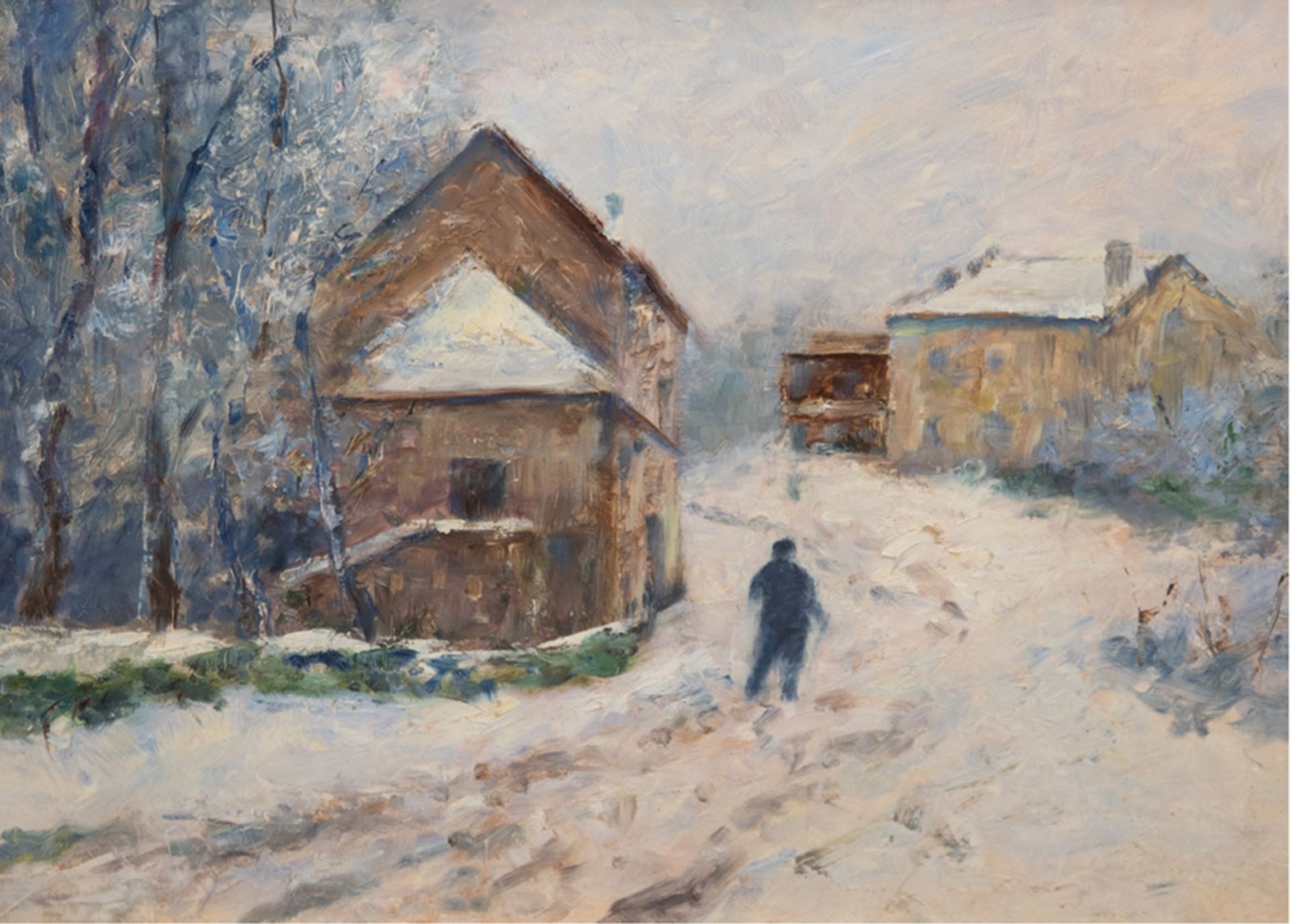 Murr (Wiener Maler) "Winterliches Dorf", Öl/ Hartfaser, unsign., 40x50 cm, Rahmen