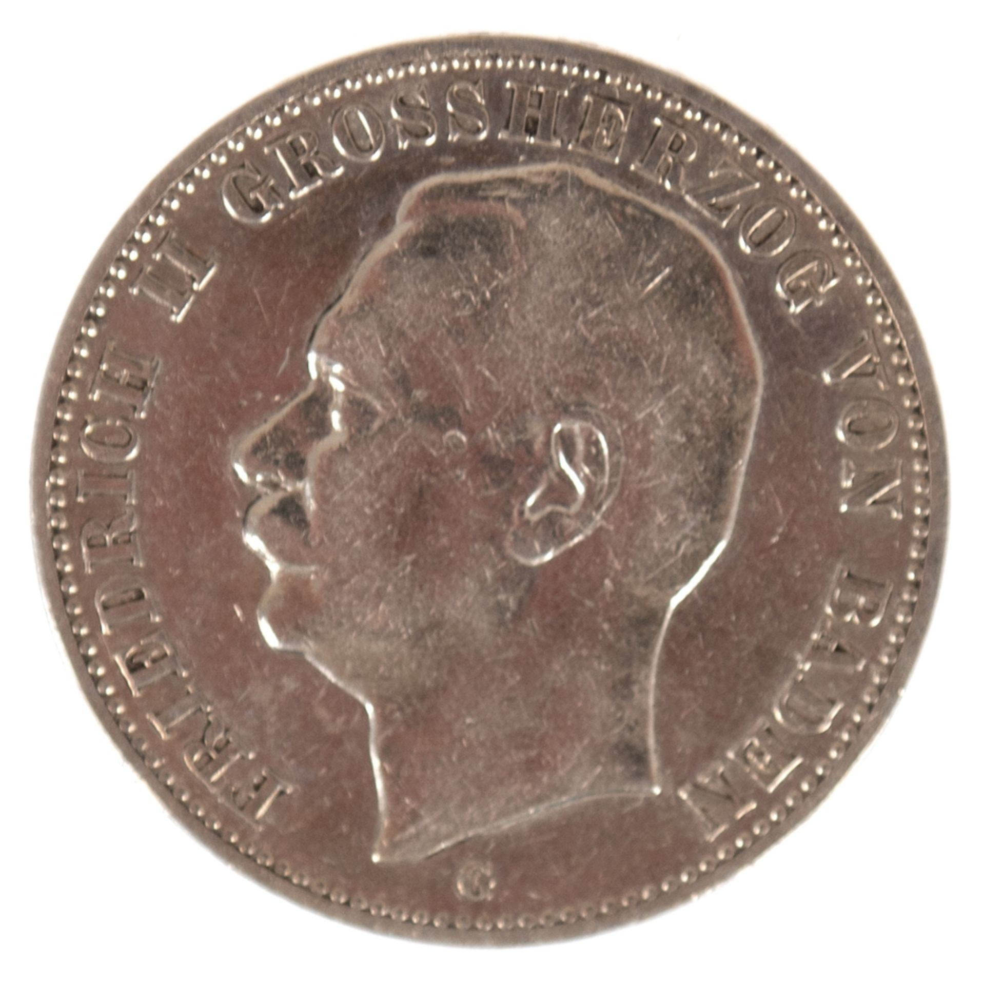 3 Mark, Deutsches Reich 1908 G, Großherzog von Baden, 900er Silber