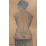 Garde, Henry (1899-1977) "Weiblicher Rückenakt", Zeichnung Bleistift/ Kohle, sign. u.l., auf dem Pa