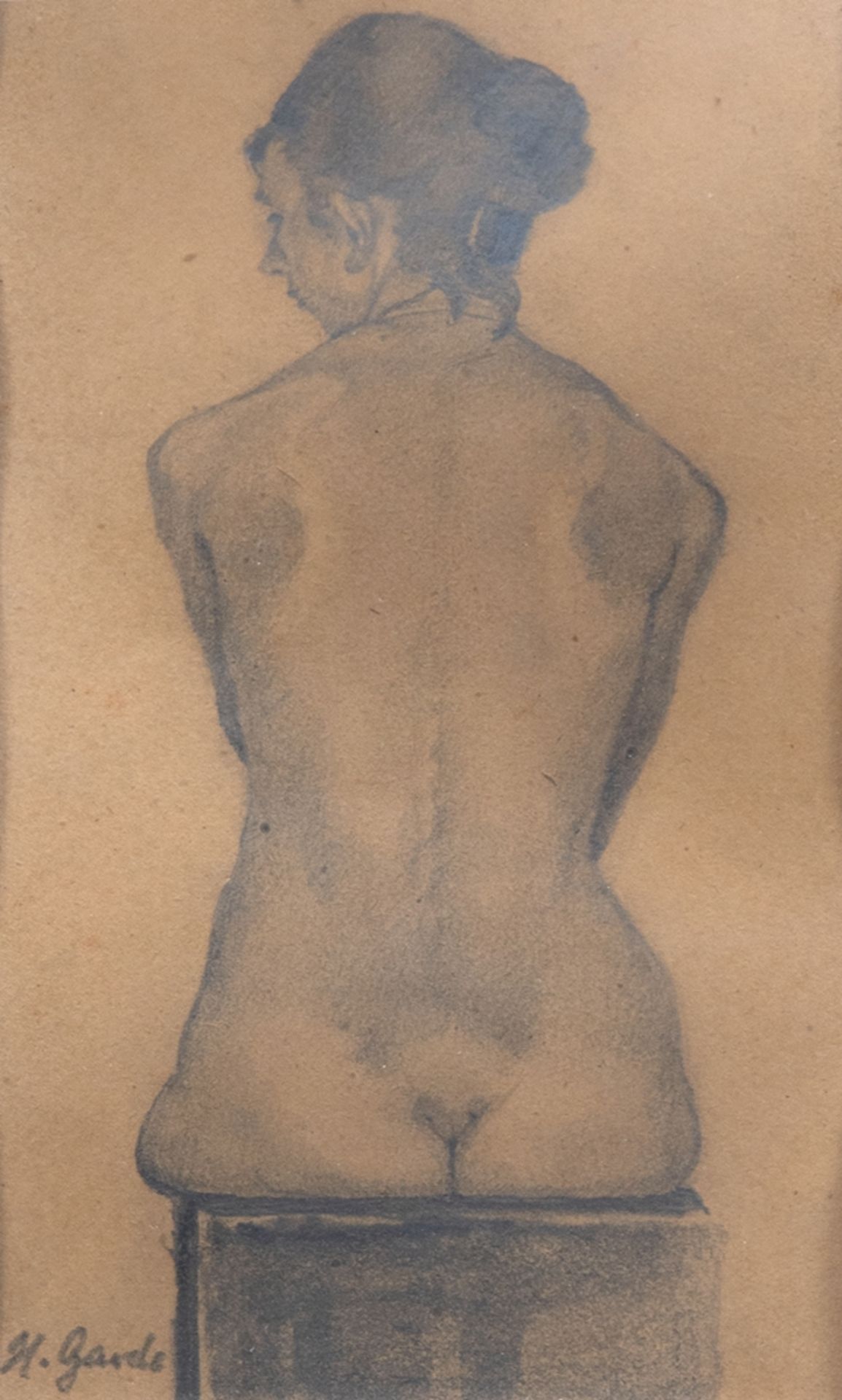 Garde, Henry (1899-1977) "Weiblicher Rückenakt", Zeichnung Bleistift/ Kohle, sign. u.l., auf dem Pa