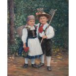 "Kinder in Tracht", Öl/ Holz, unsign., 66x50 cm, ungerahmt