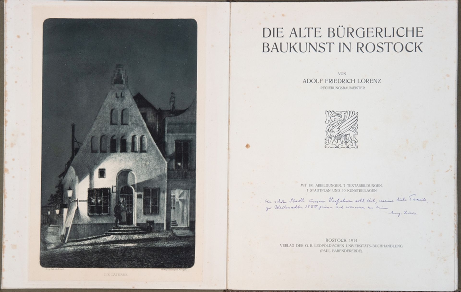 "Die alte bürgerliche Baukunst in Rostock" von A. F. Lorenz, mit 181 Abbildungen, 7 Textabbildungen