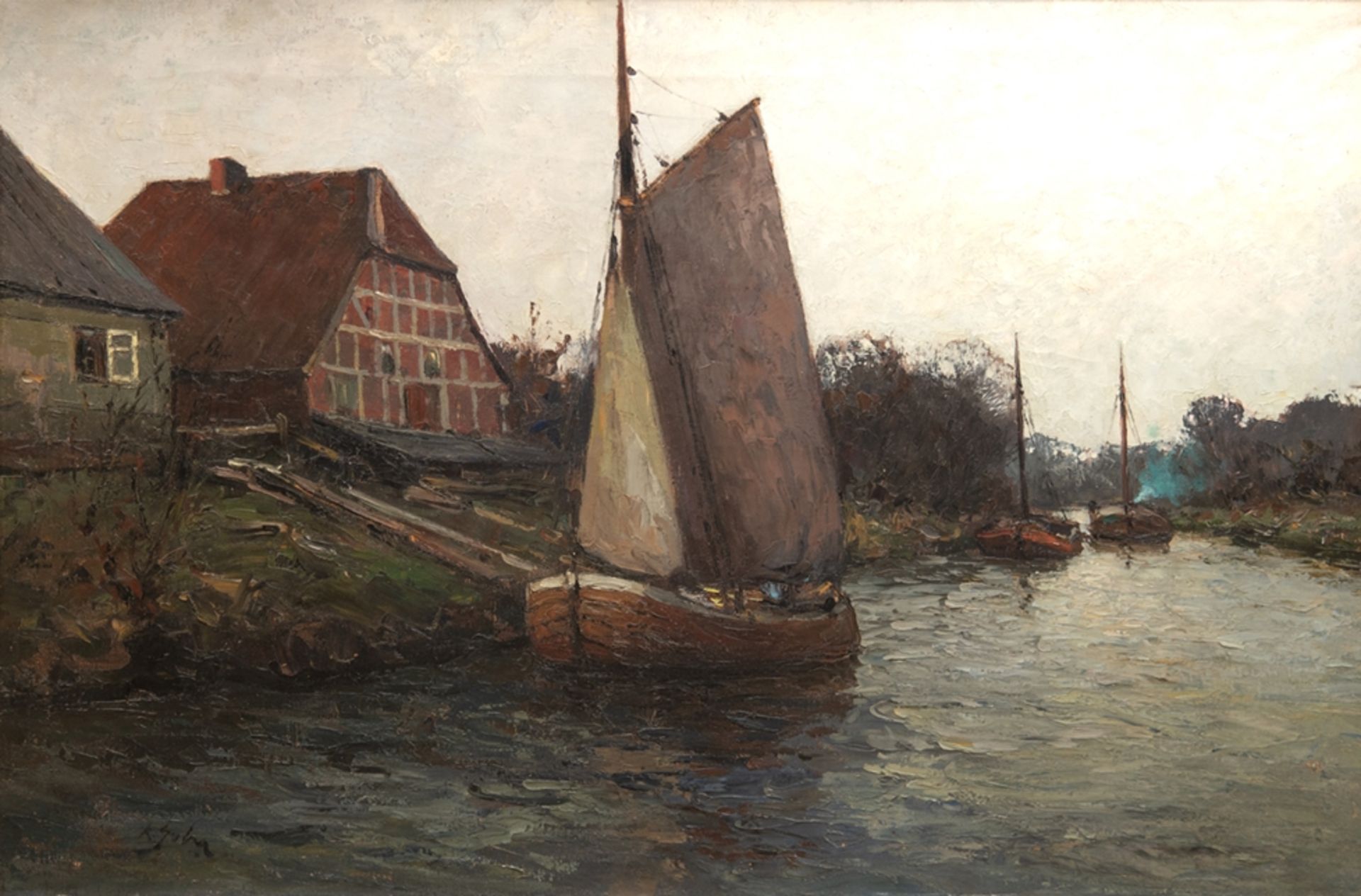 Guba, Richard (1884 Hamburg-1950 München) "Partie im Alten Land", Öl/ Lw., sign. u.l., 70x100 cm, R