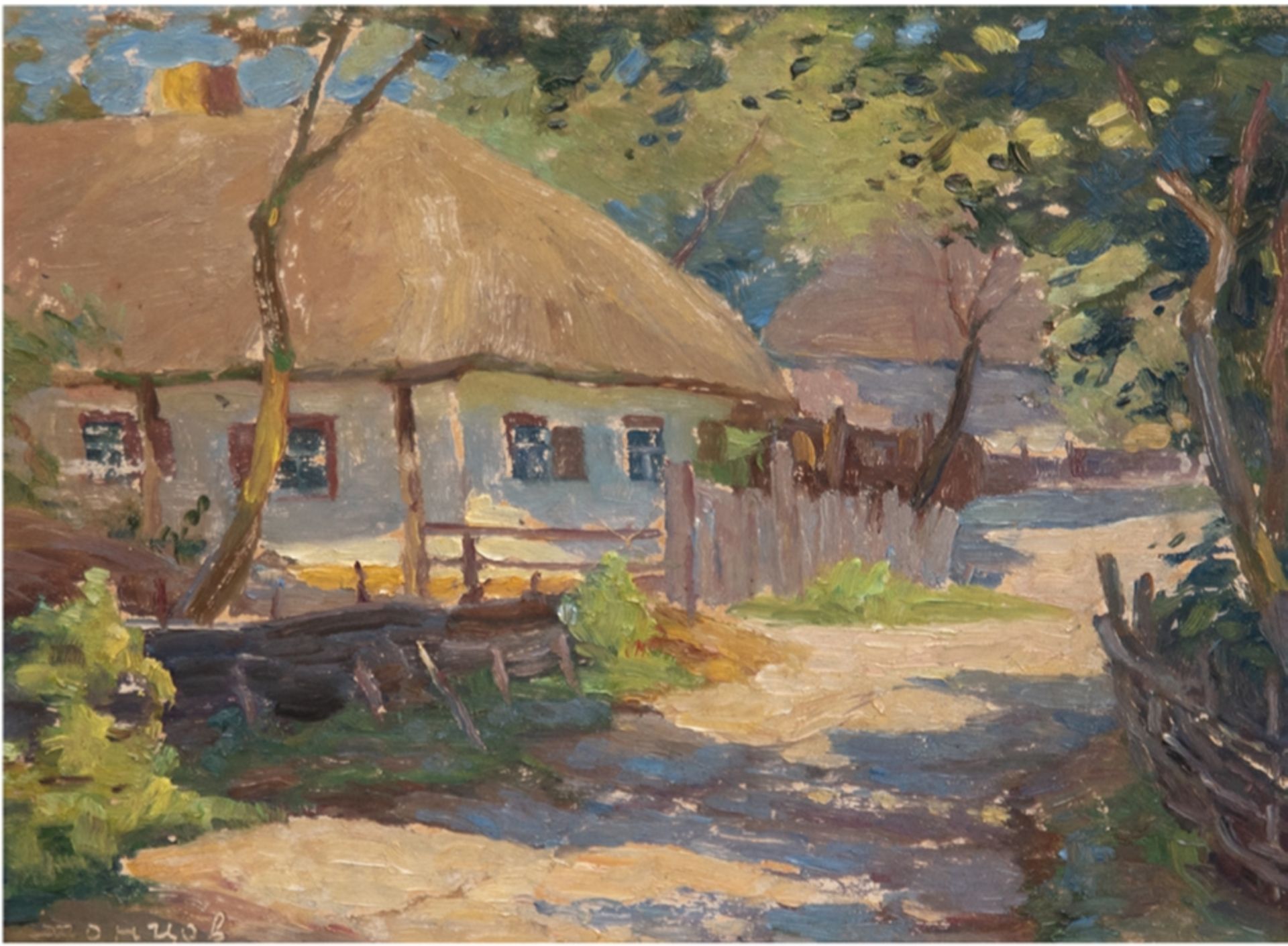 Russischer Impressionist "Sommerliche Idylle", Öl/Mp., sign. u.l., 24x29,5 cm, Rahmen