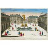 Guckkastenbild, 18. Jh. "Vue perspective de la Place des Victoires", handkolorierter Kupferstich,